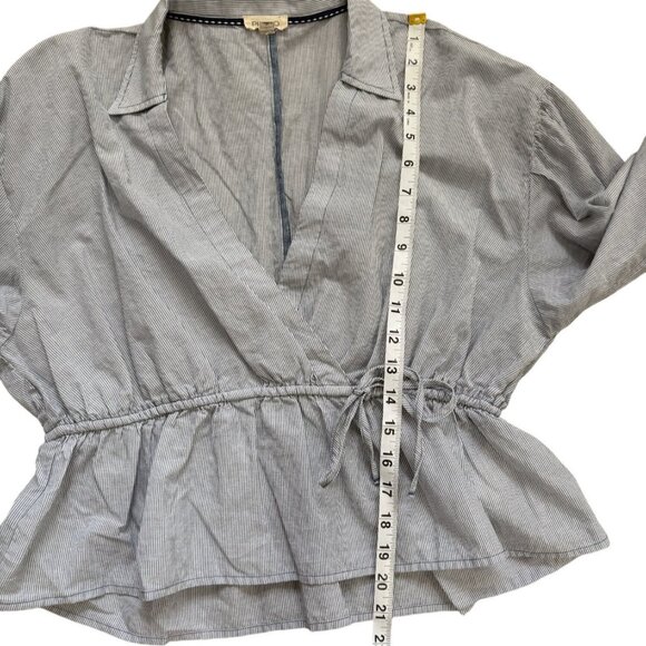 Pilcro Anthropologie Womens Size M Top Faux-Wrap Striped Cotton Blue Long Sleeve - Picture 5 of 8